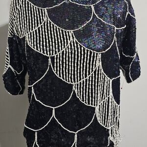 Black and White Sequin Women's Top